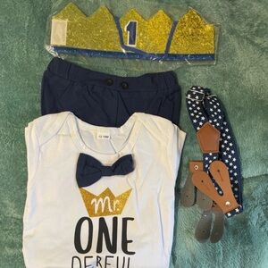Kids One Piece Outfit with Gold and Blue Accents